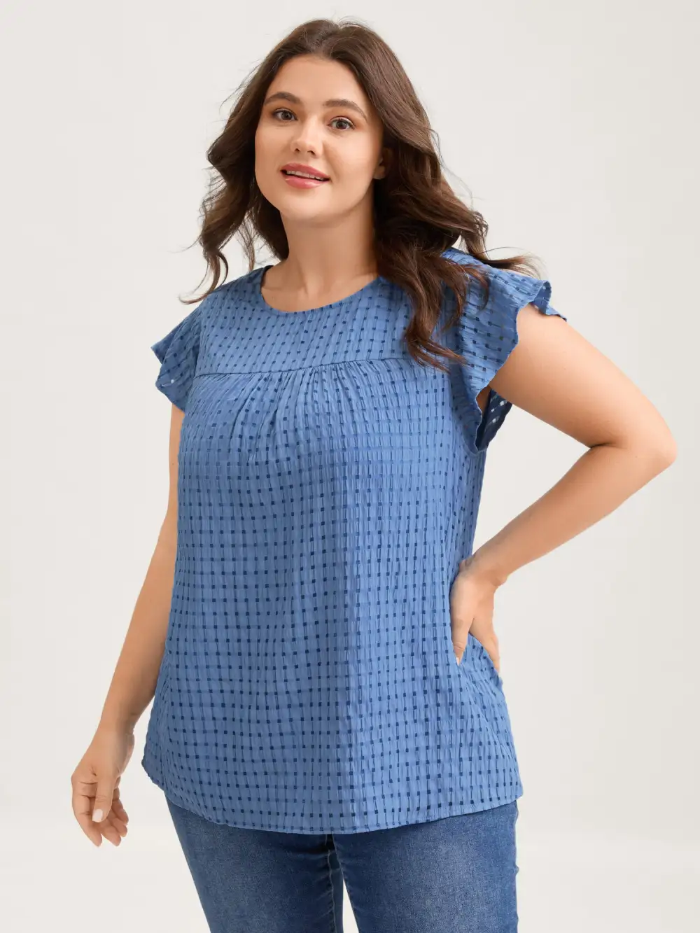 Textured Sheer Lined Flutter Sleeve Blouse