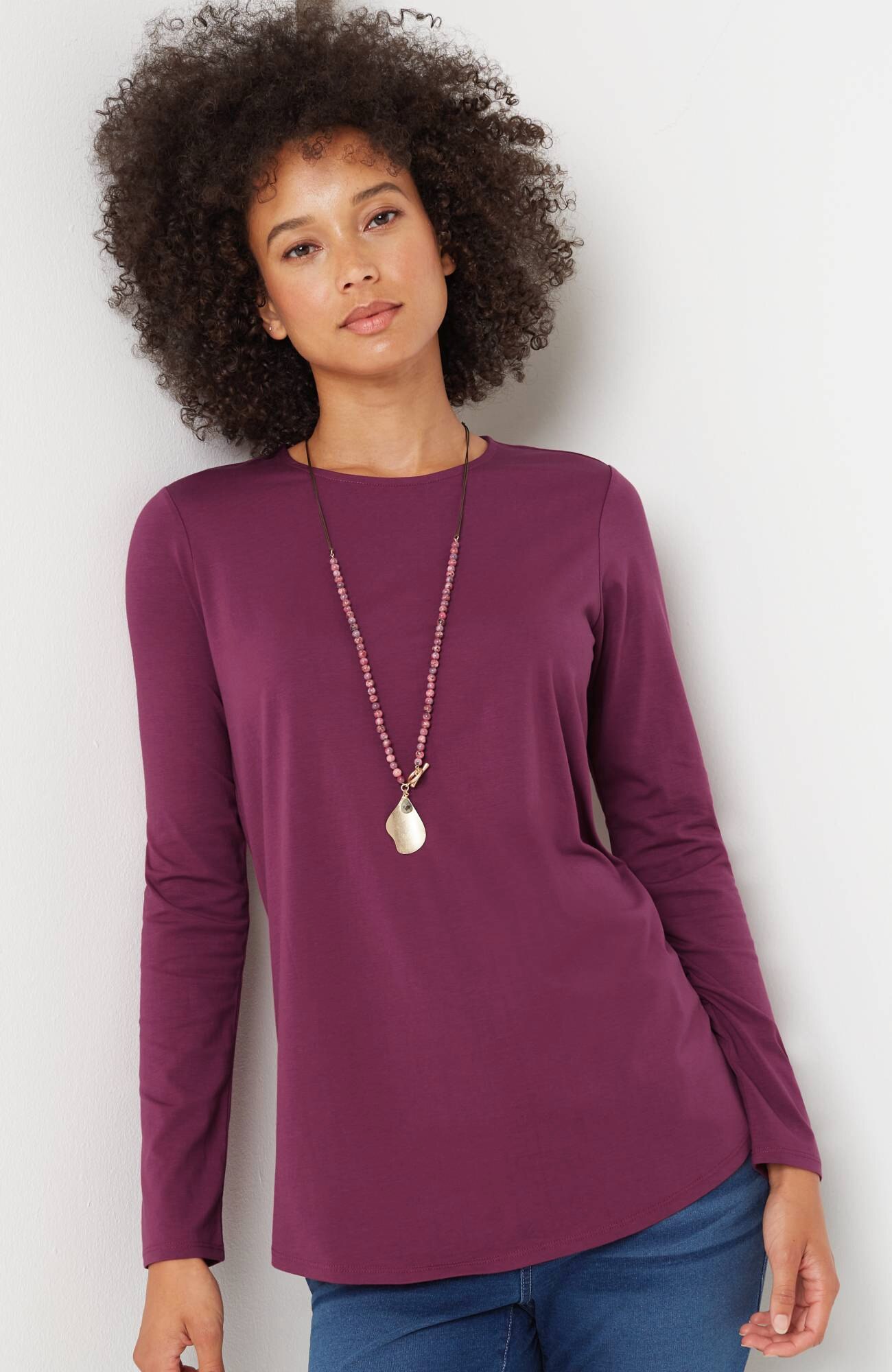 pure jill long-sleeve shirttail tee