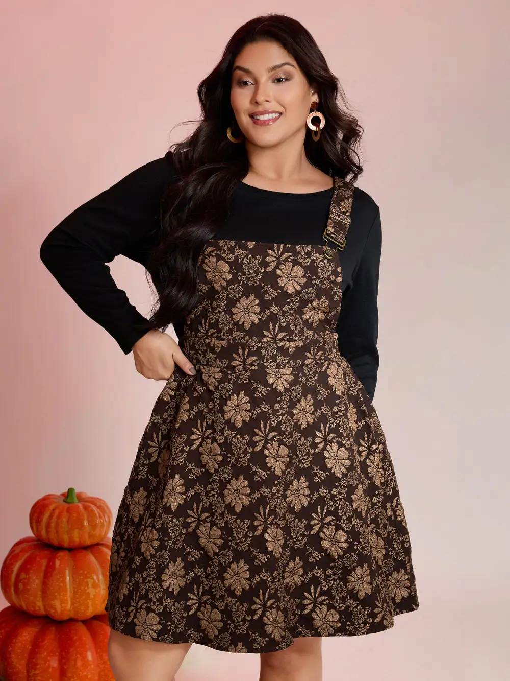 Fall Floral Textured Pockets Midi Dress