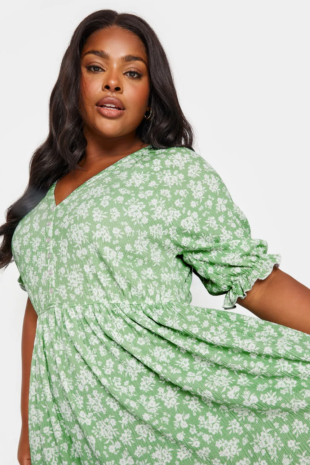 YOURS Curve White Vintage Floral Textured Midaxi Dress