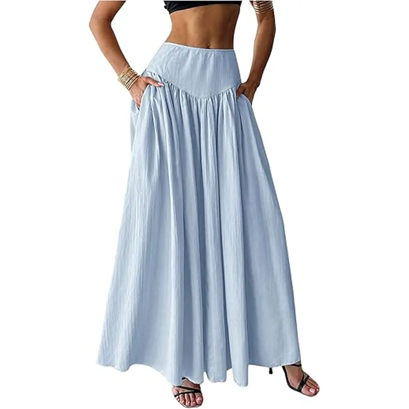 Milumia Women's Pleated Flowy Long Skirts High Waist Maxi Skirt with Pocket