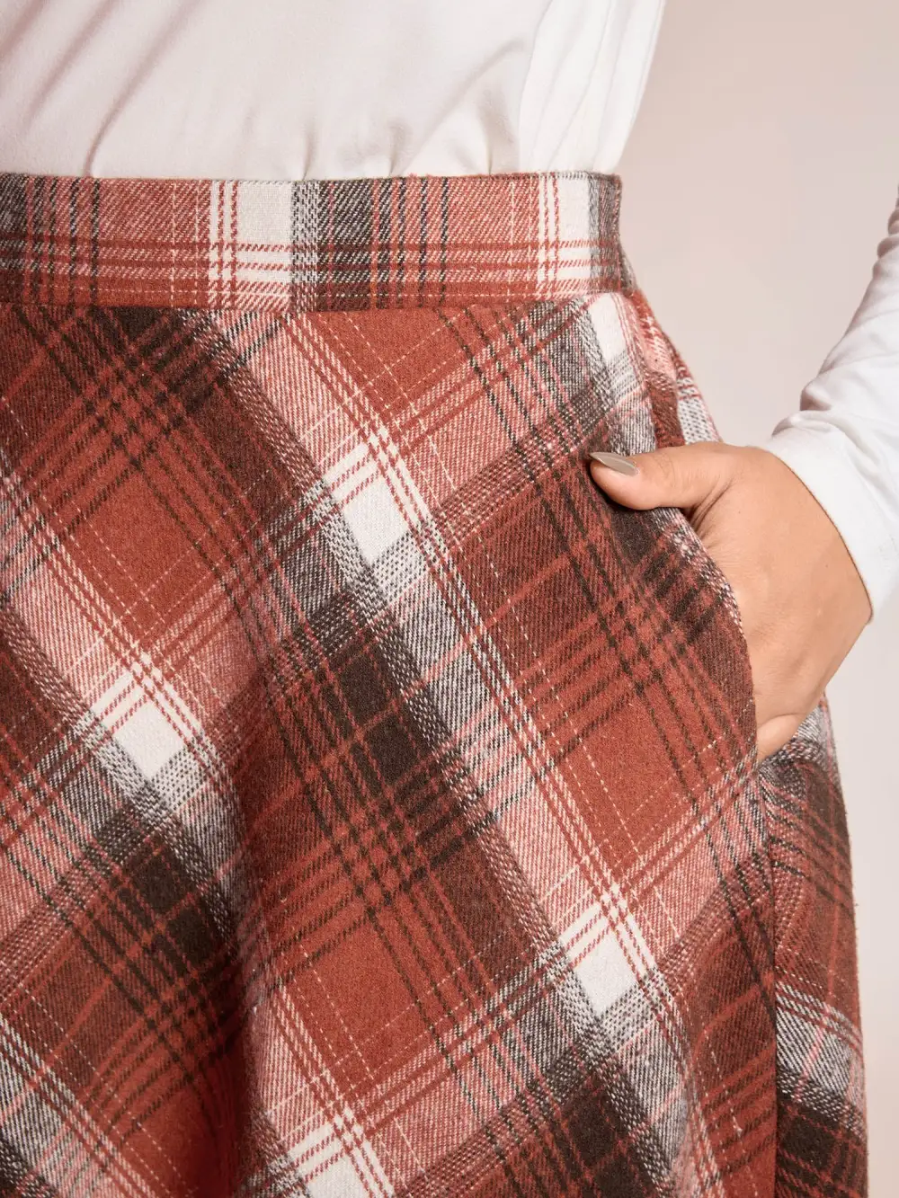 Pumpkin Plaid Print Halloween Midi Skirt