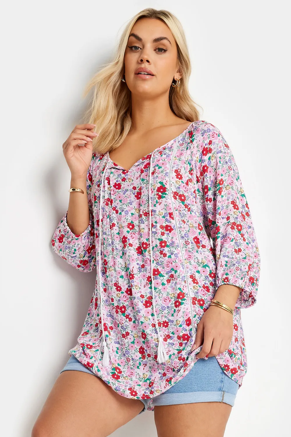 YOURS Curve Navy Blue Paisley Print Tie Neck Blouse