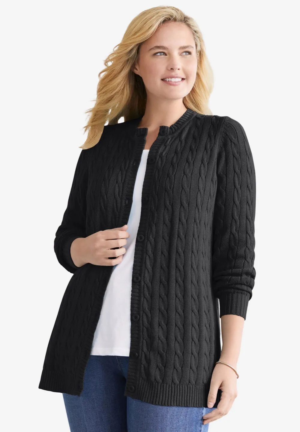 Cotton Cable Knit Cardigan Sweater