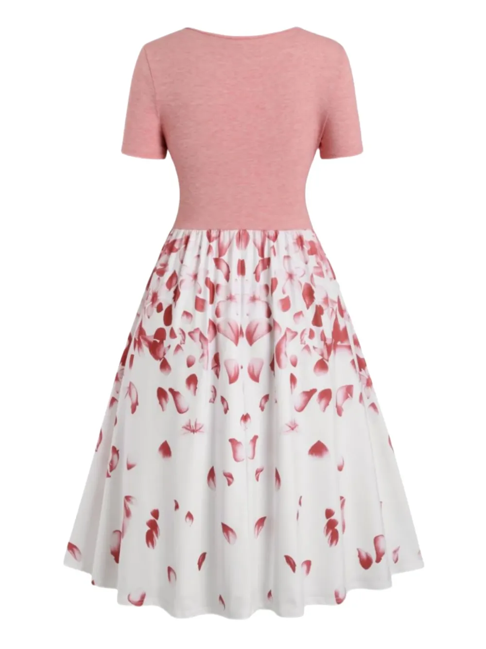 Women's Flower Print Heart Ring A-line Dress V-neck Short Sleeve Dress