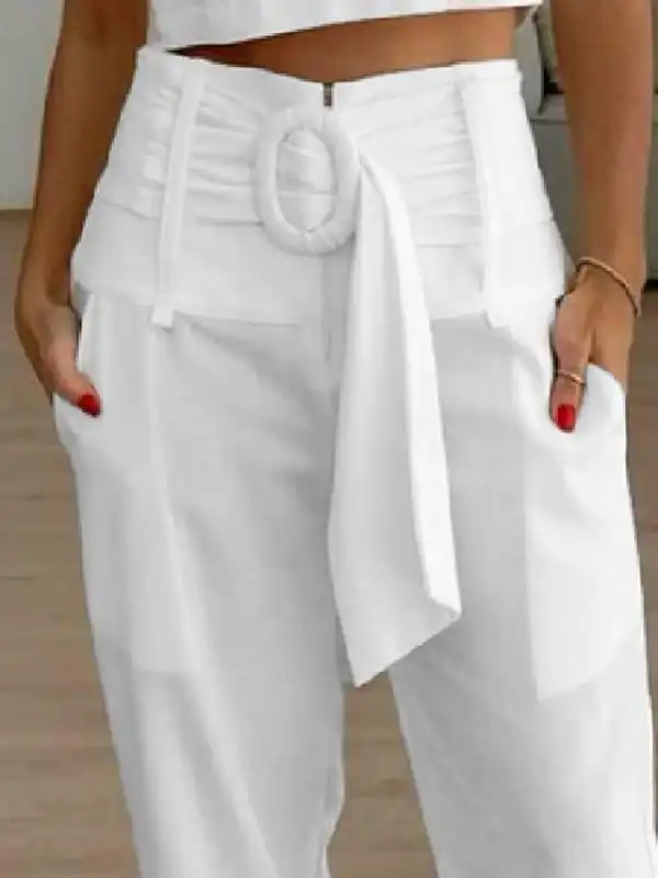 Women's Pants Trousers Cotton Black White Yellow Fashion Work Daily Side Pockets Ankle-Length Comfort Plain S M L XL 2XL
