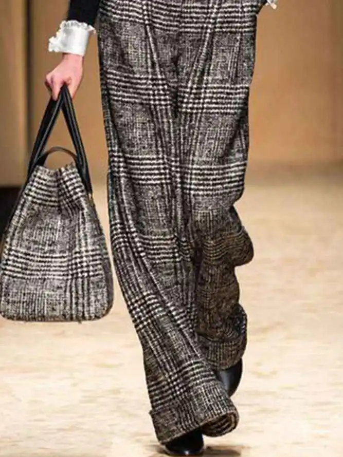 Vintage Loose Checkered Wide Leg Pants