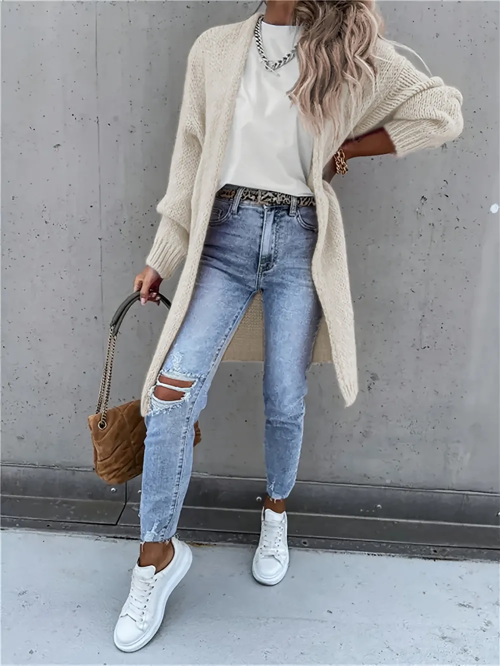 Stylish Solid Color Long Sleeve Mid-Length Open Front Cardigan - Women's Elegant Cardigans for Spring & Fall