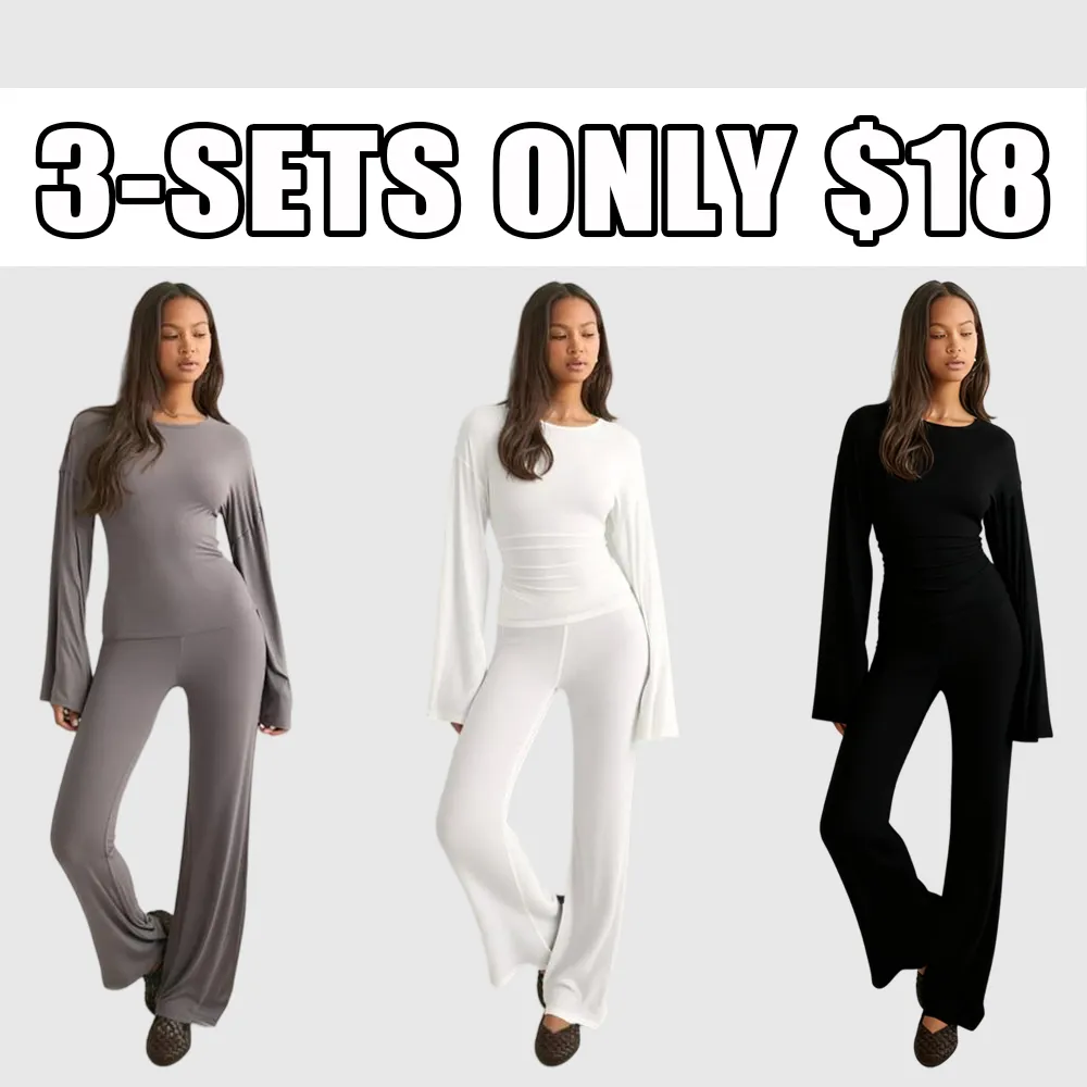Women's Fall New Round Neck Flare Long Sleeve Top & Elastic Waist Straight Leg Pants Set