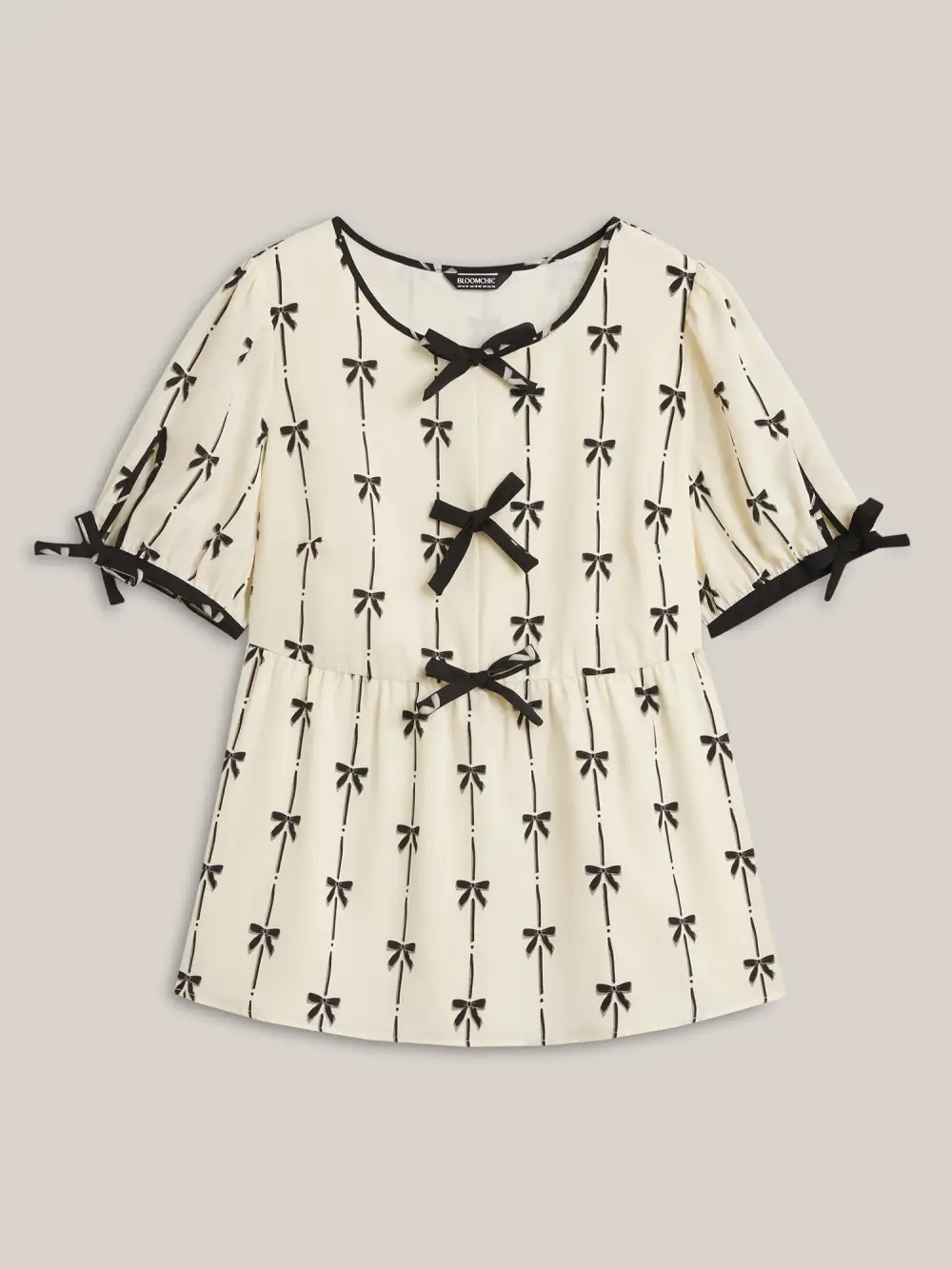 Bow Detail Printed Color Contrast Blouse