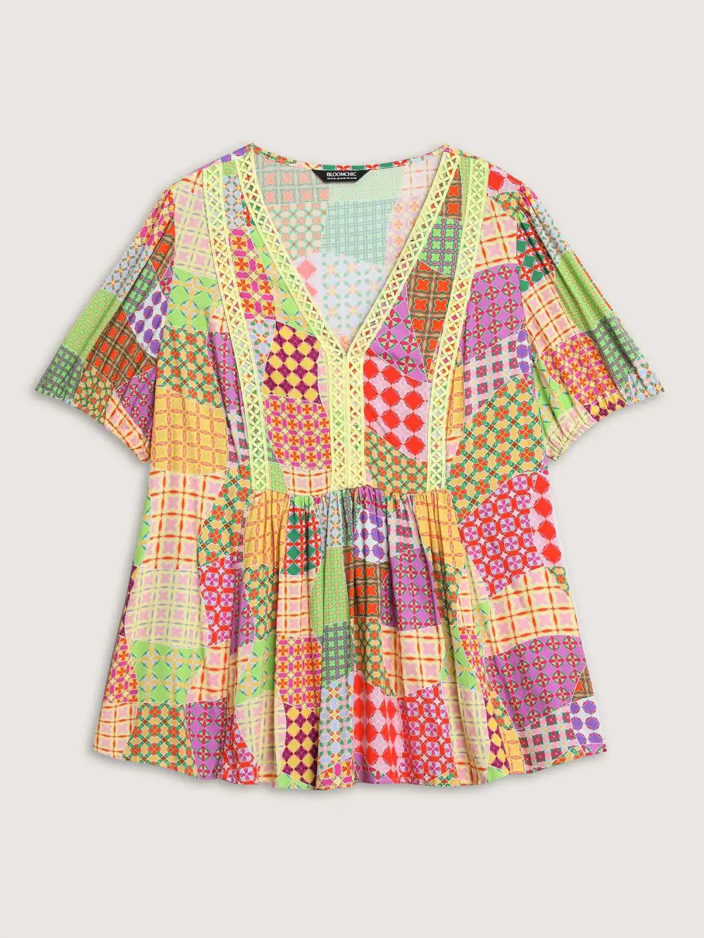 Vibrant Collage Print Babydoll Top