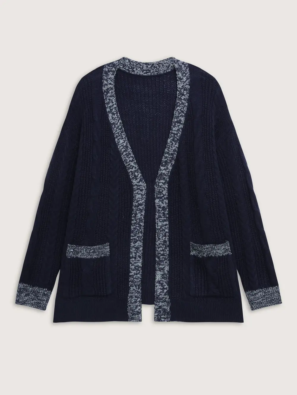 Mixed-Yarn Color Contrast Pockets Knit Cardigan