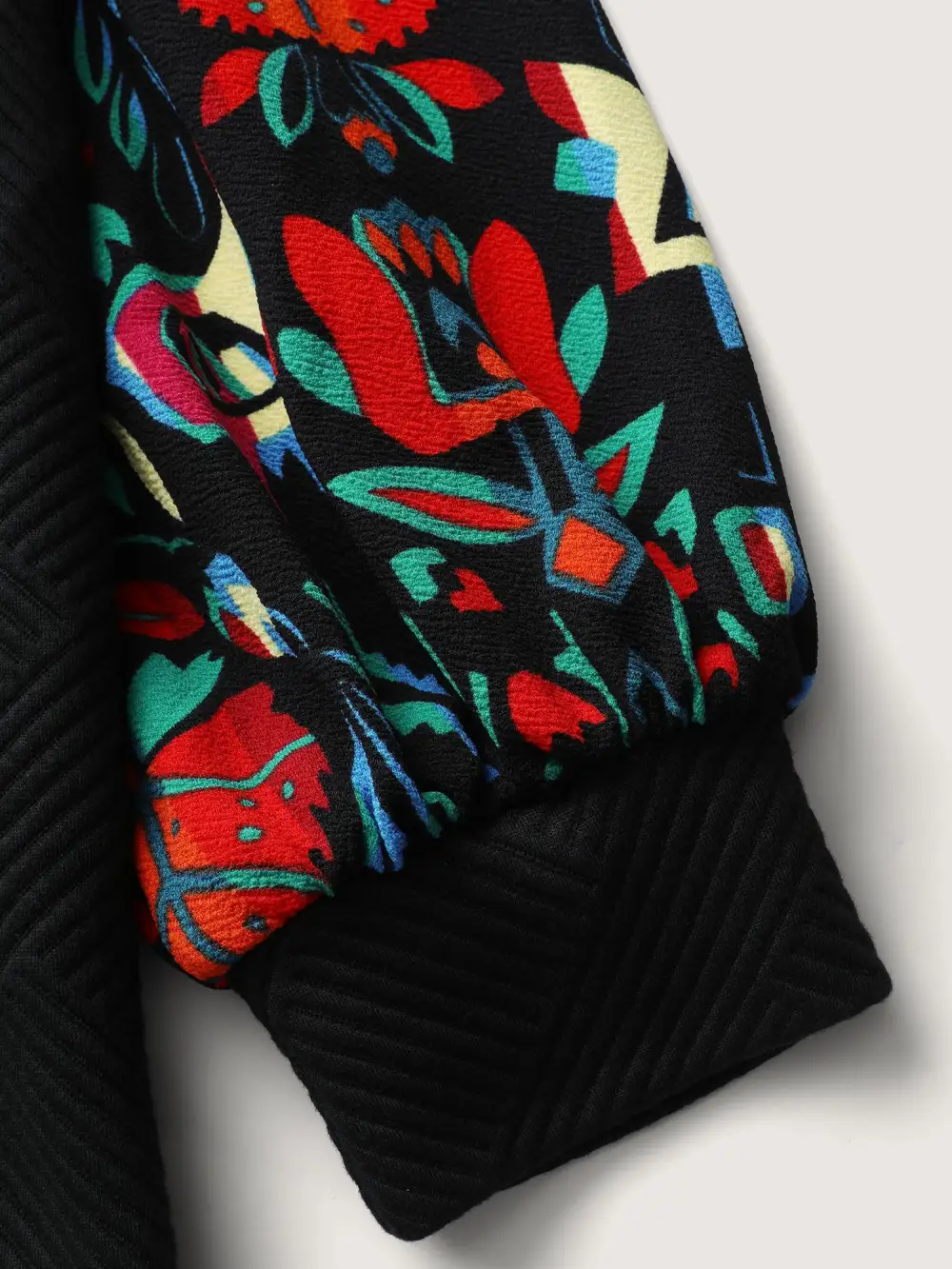 Floral Sleeve Drop Shoulder Textured Sweatshirt