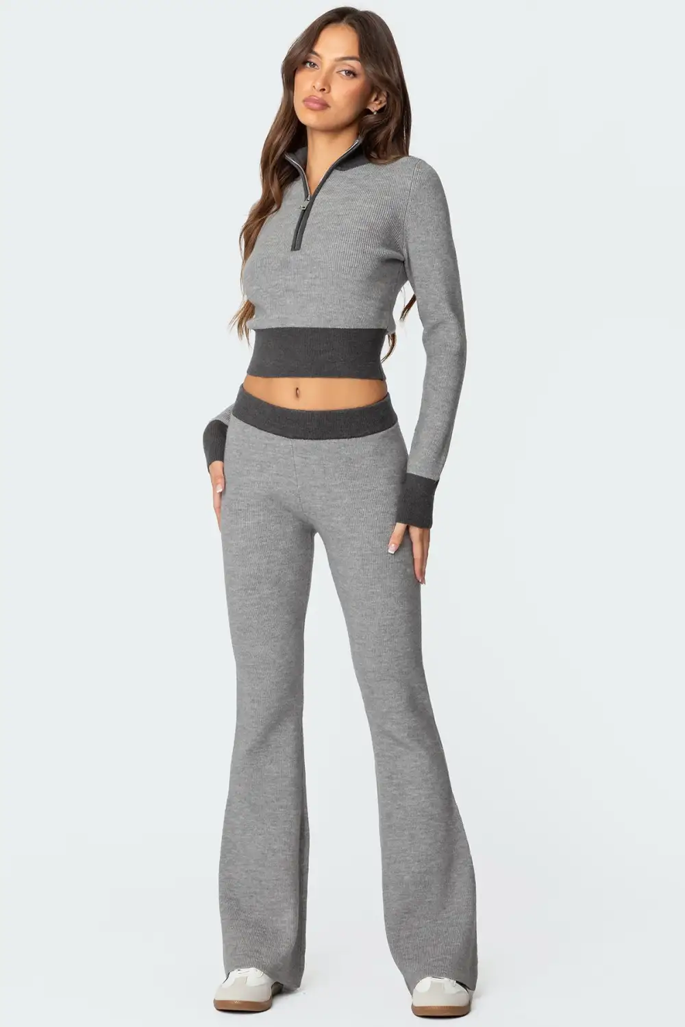 Lei Contrast Half Zip Knit Top