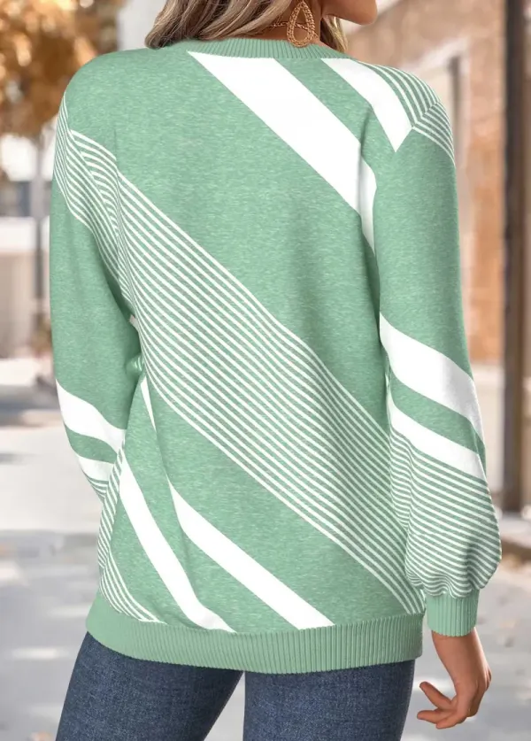 Mint Green Tummy Coverage Geometric Print Long Sleeve Sweatshirt