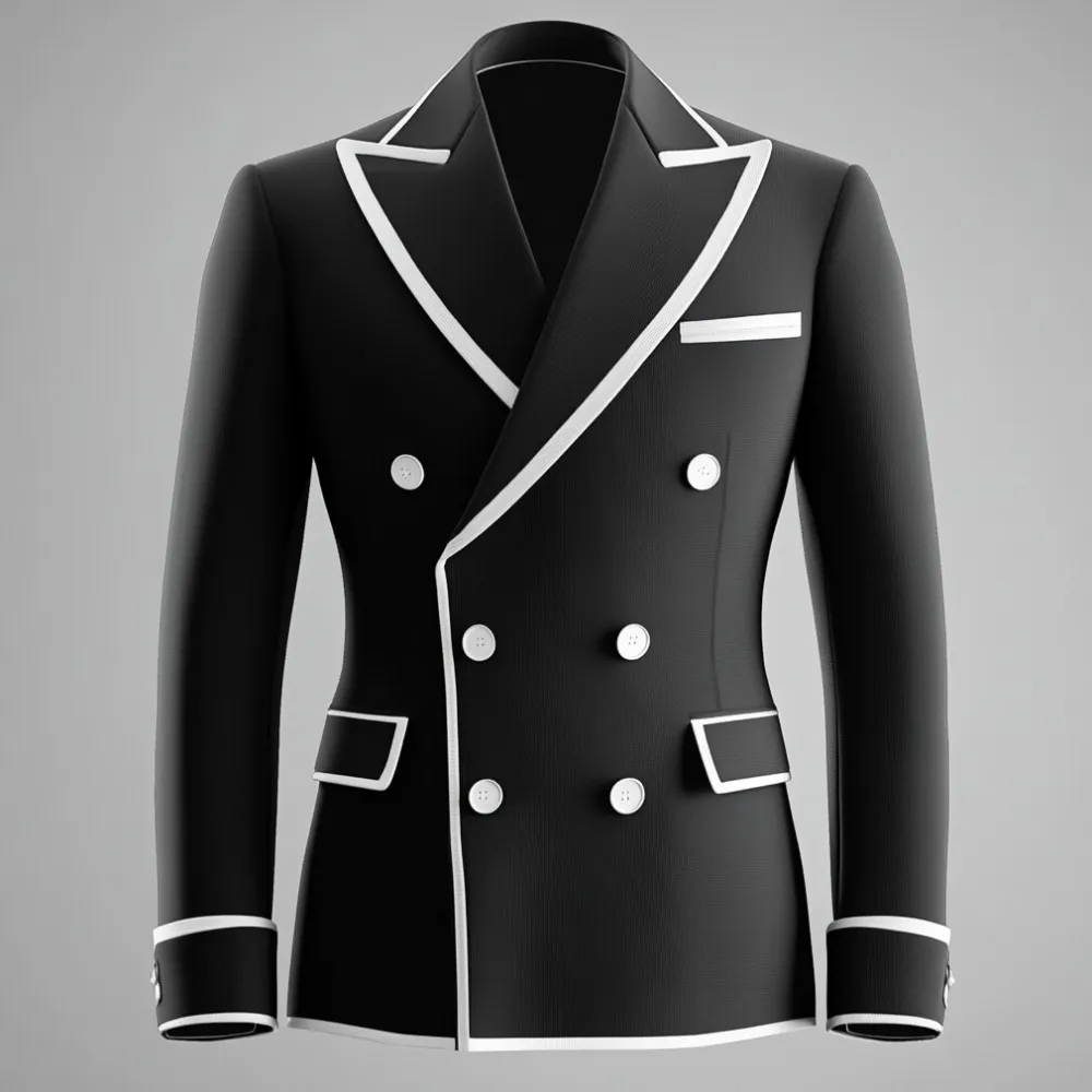Men's Peak Lapel Long Sleeve Double Breasted Contrast Binding Blazer