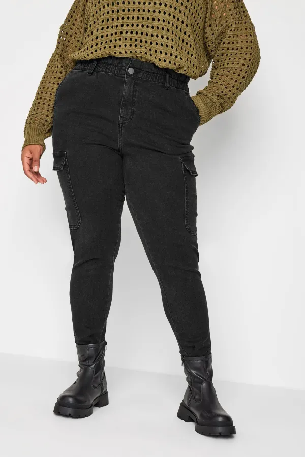 YOURS Curve Dark Blue Cargo Mom Jeans