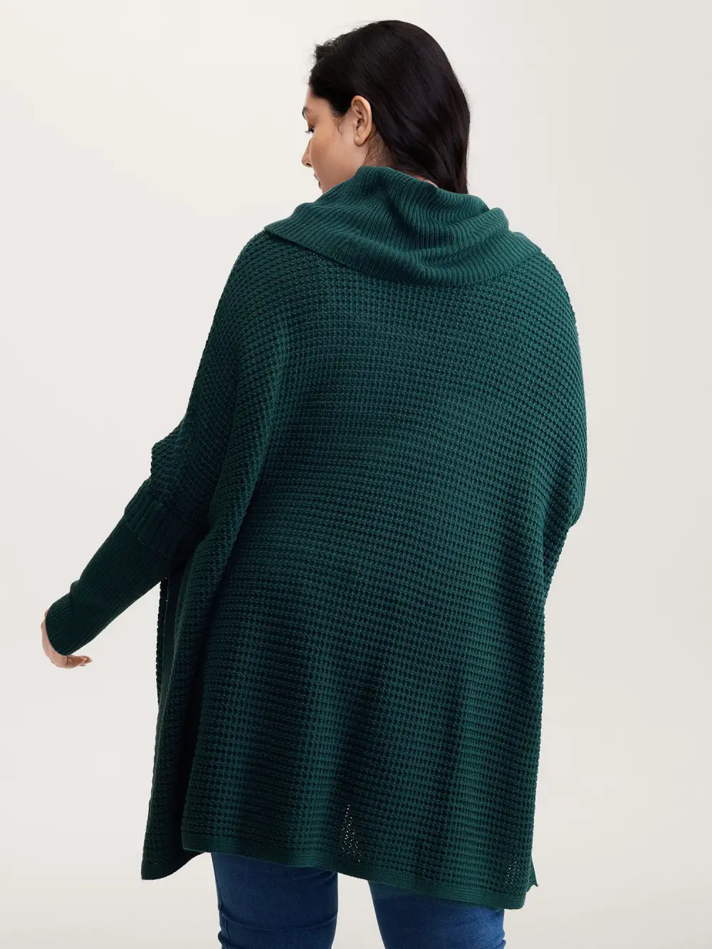 Cape-Style Turtleneck Textured Pullover