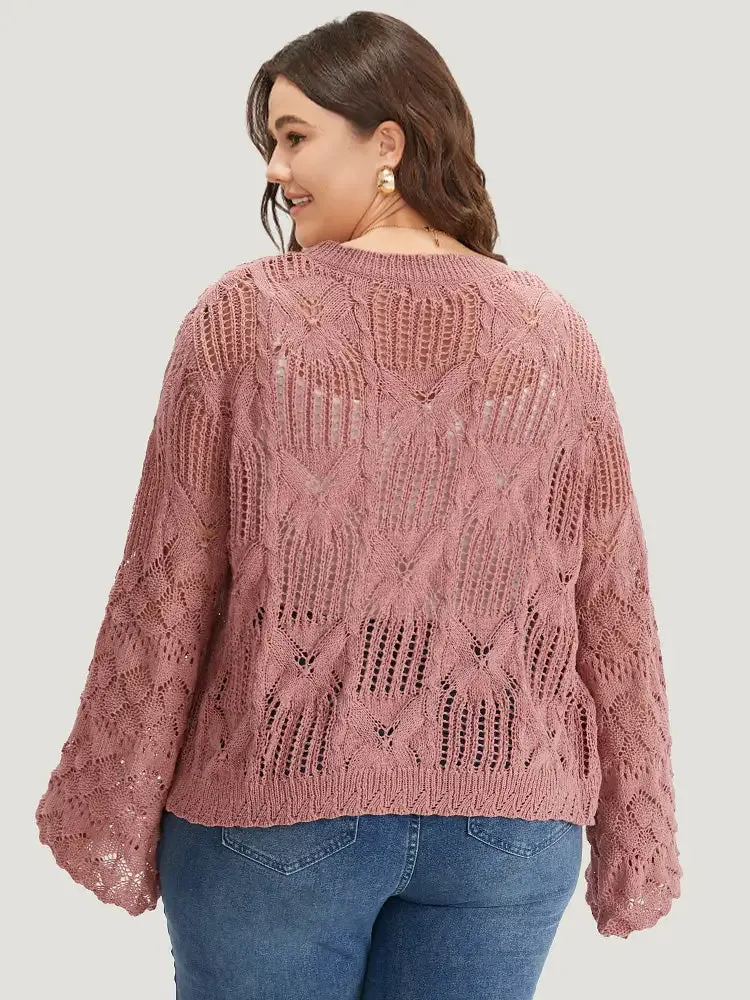 Hollow Out Bell Sleeve Tie Front Cardigan