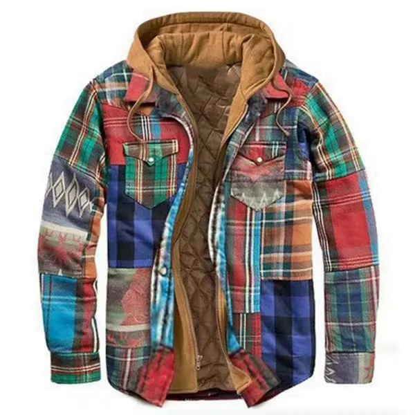 Retro Plaid Stitching Men's Outdoor Jacket