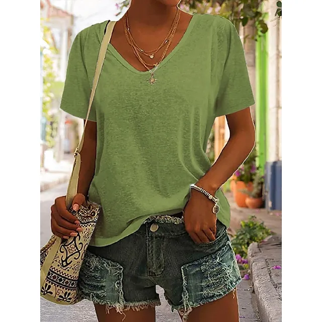 T shirt Tee Women's Black White Dark Red Plain Basic Daily Daily V Neck Regular Fit S