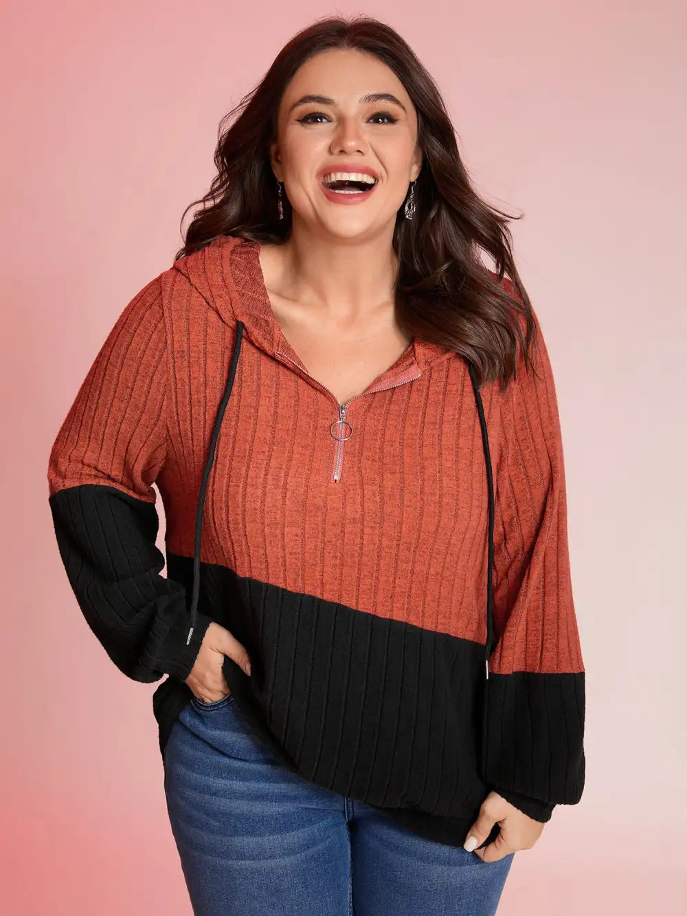 Color Block Half-Zipper Hoodie