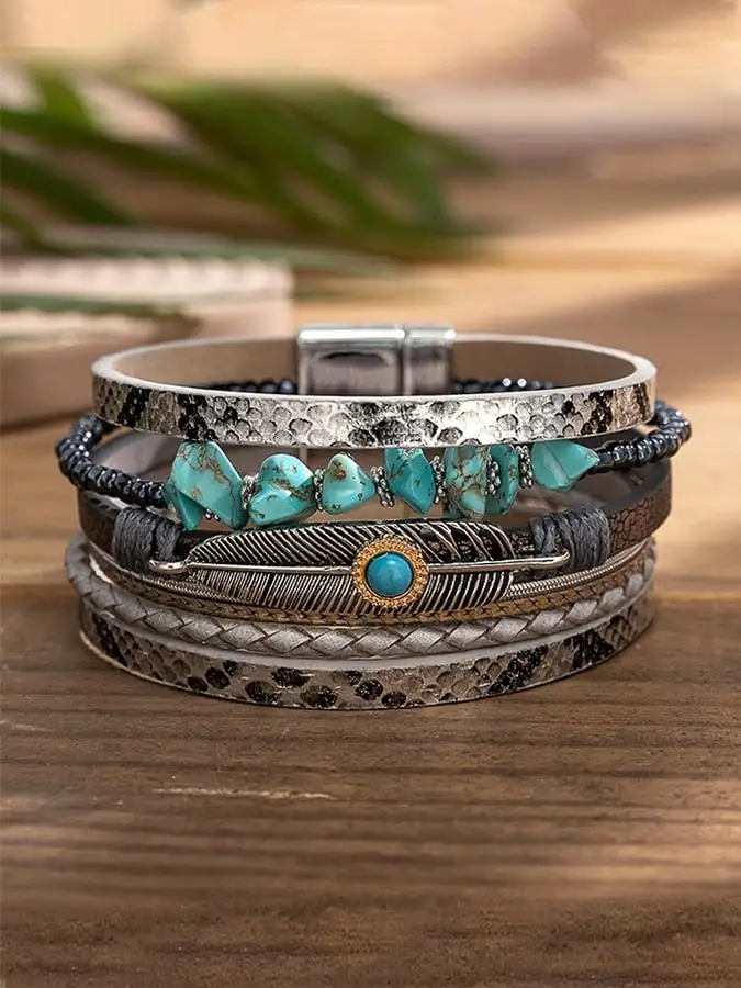 Western style retro simple all-match natural stone bracelet for men and women