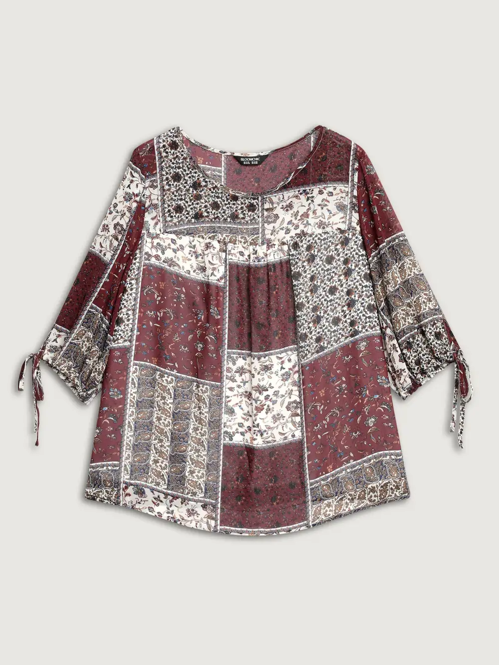 Boho Collage Print Sleeve-Tie Blouse
