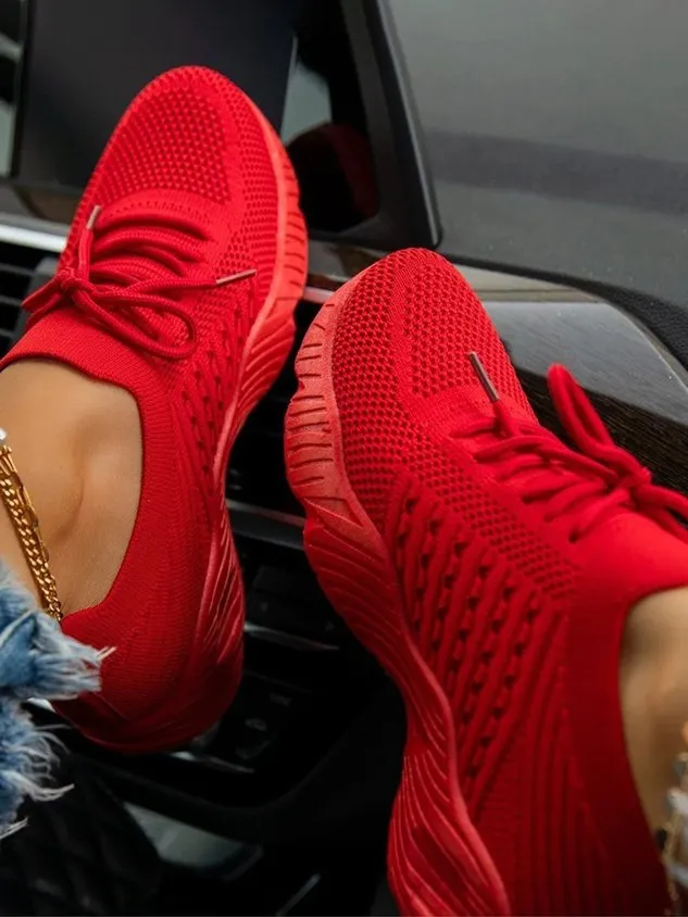 Mesh Platform Solid Color Lace-Up Flyknit Lightweight Soft Sole Slip-On Sneakers（⚡Clearance Sale）