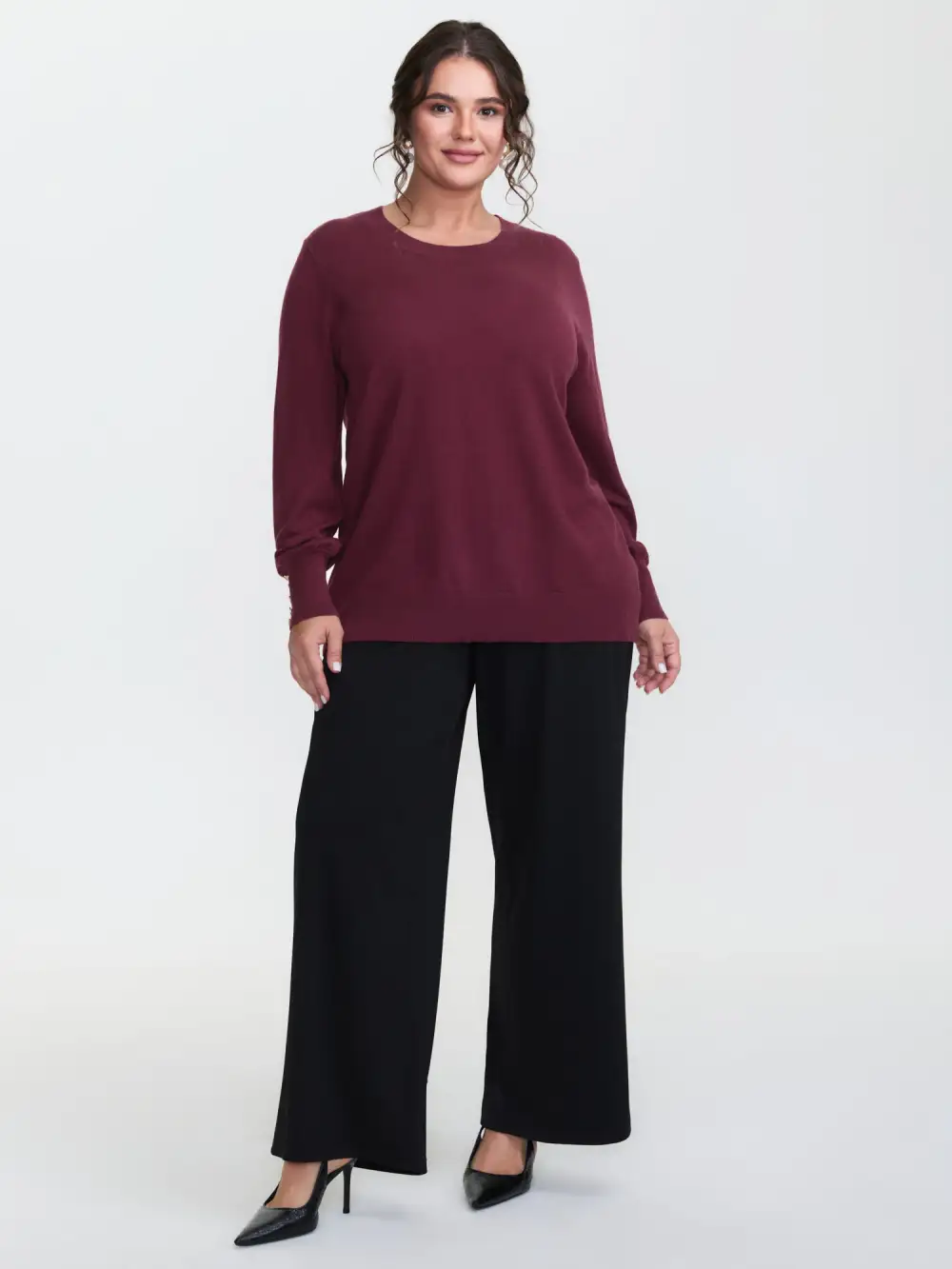 Lantern Sleeve Button Detail Pullover