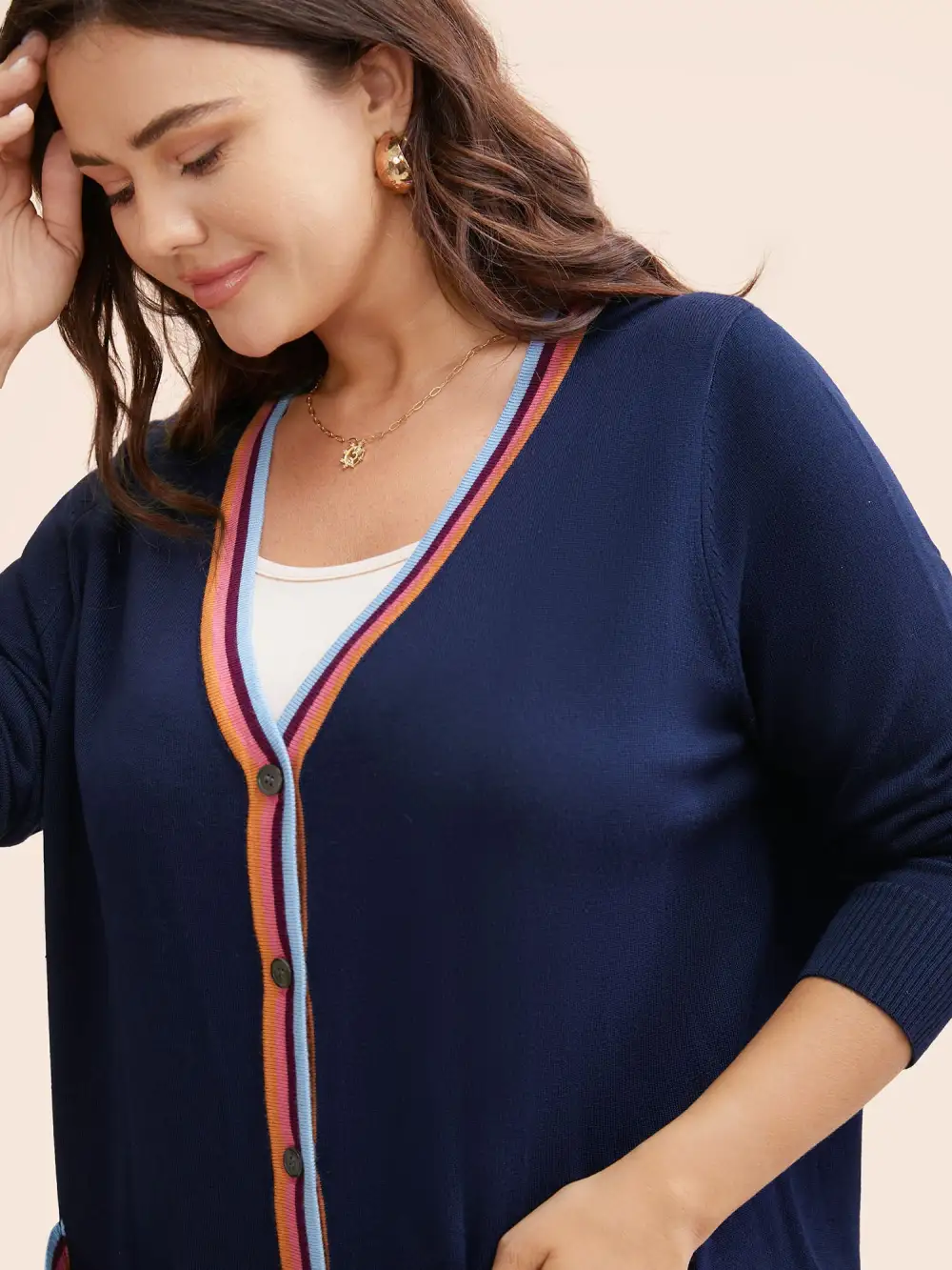 Contrast Striped Trim Patch Pocket Cardigan