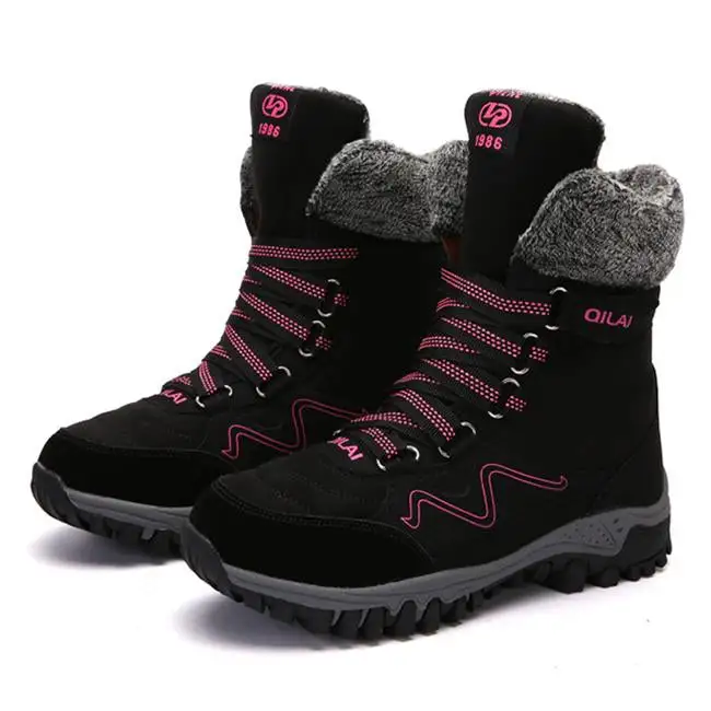 Large Size Women Hook Loop Outdoor Sneakers Mid Calf Warm Suede Boots