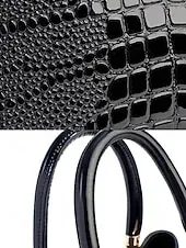 Elegant Croc-Embossed Faux Leather Handbag – Stylish Top Handle Purse with Detachable Shoulder Strap, Luxury Tote Bag for Women, Perfect for Work, Parties & Formal Events Black Pink Red