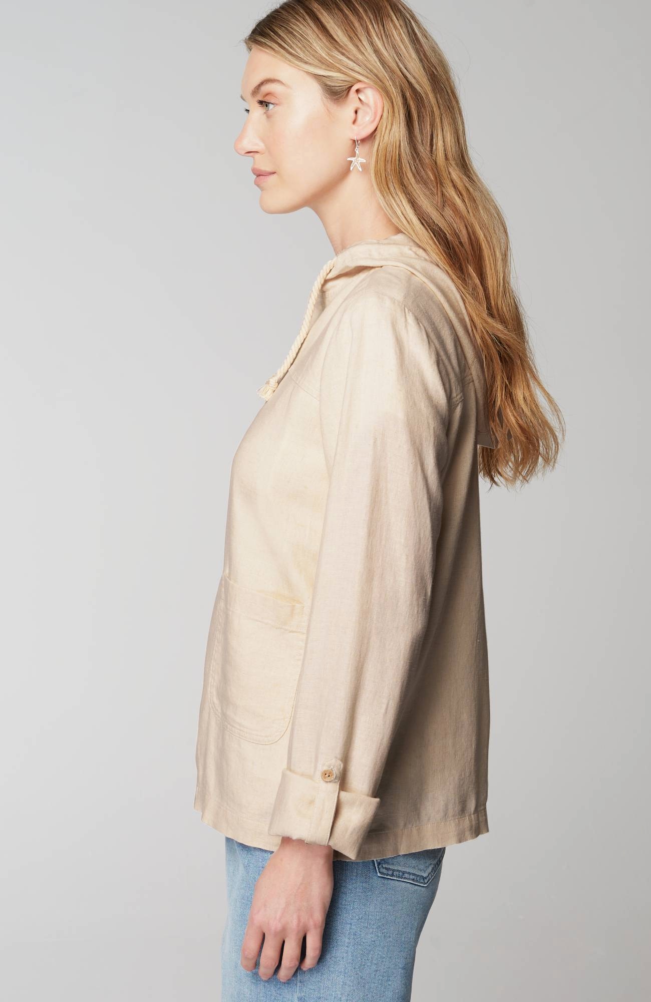 Hooded Tab-Sleeve Jacket