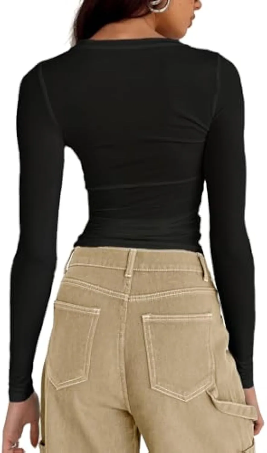 Women's Long Sleeve Shirts Basic Crop Tops