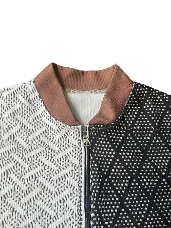 Men's Retro Western Textured Print Zip Collar Sweatshirt