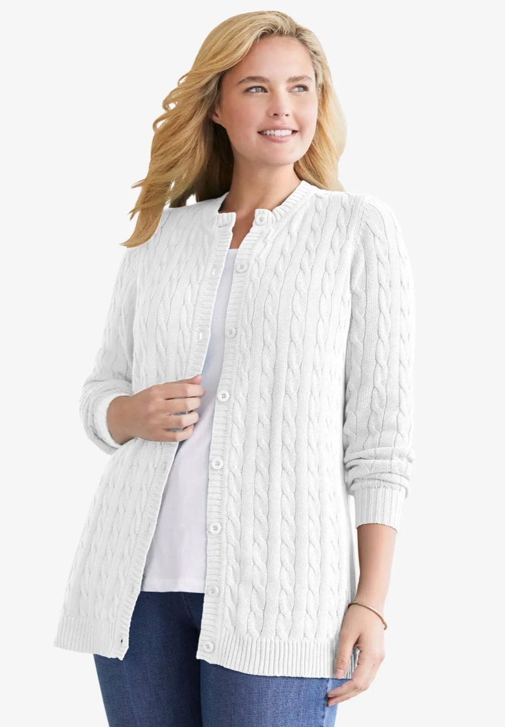 Cotton Cable Knit Cardigan Sweater