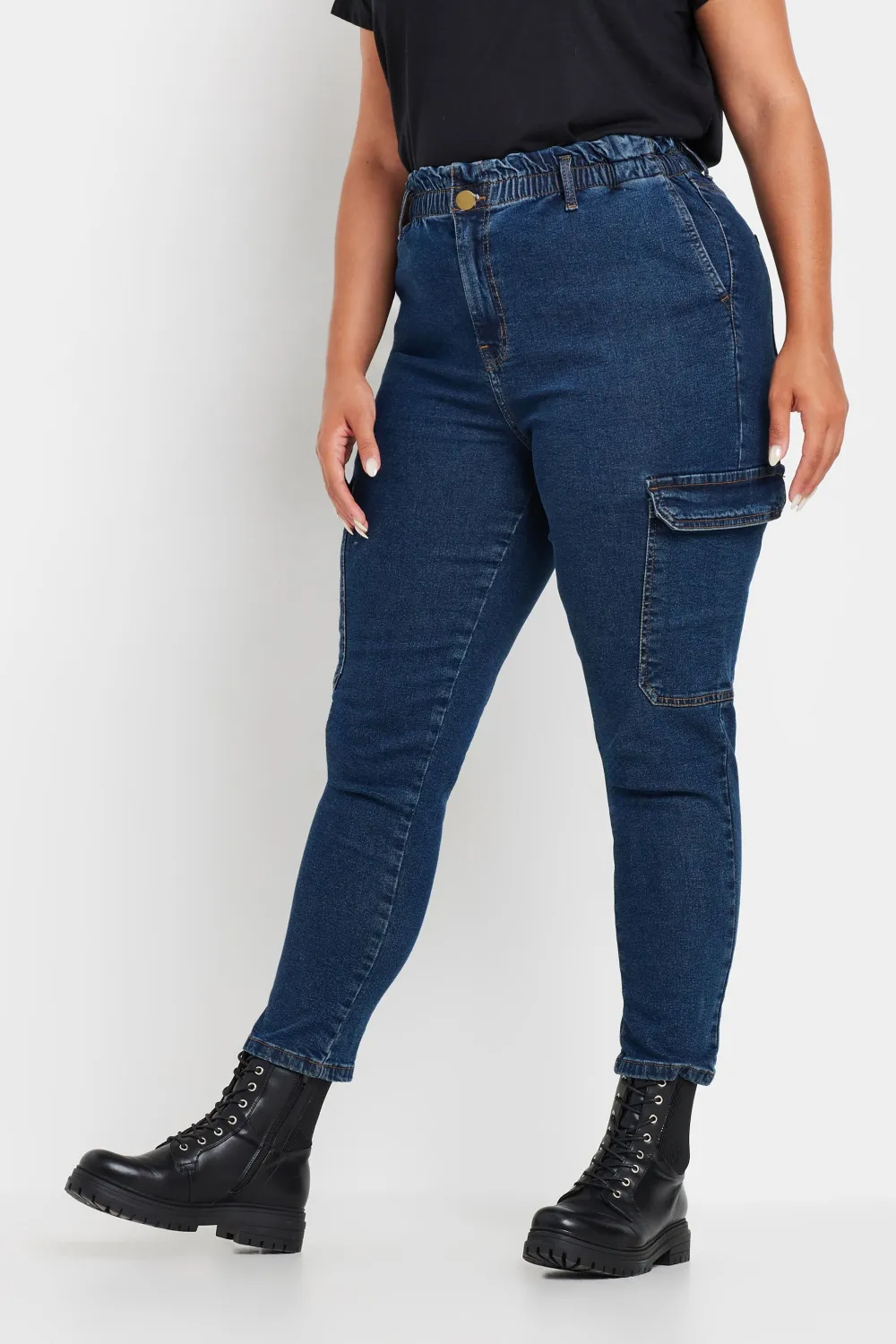 YOURS Curve Black Cargo Mom Jeans