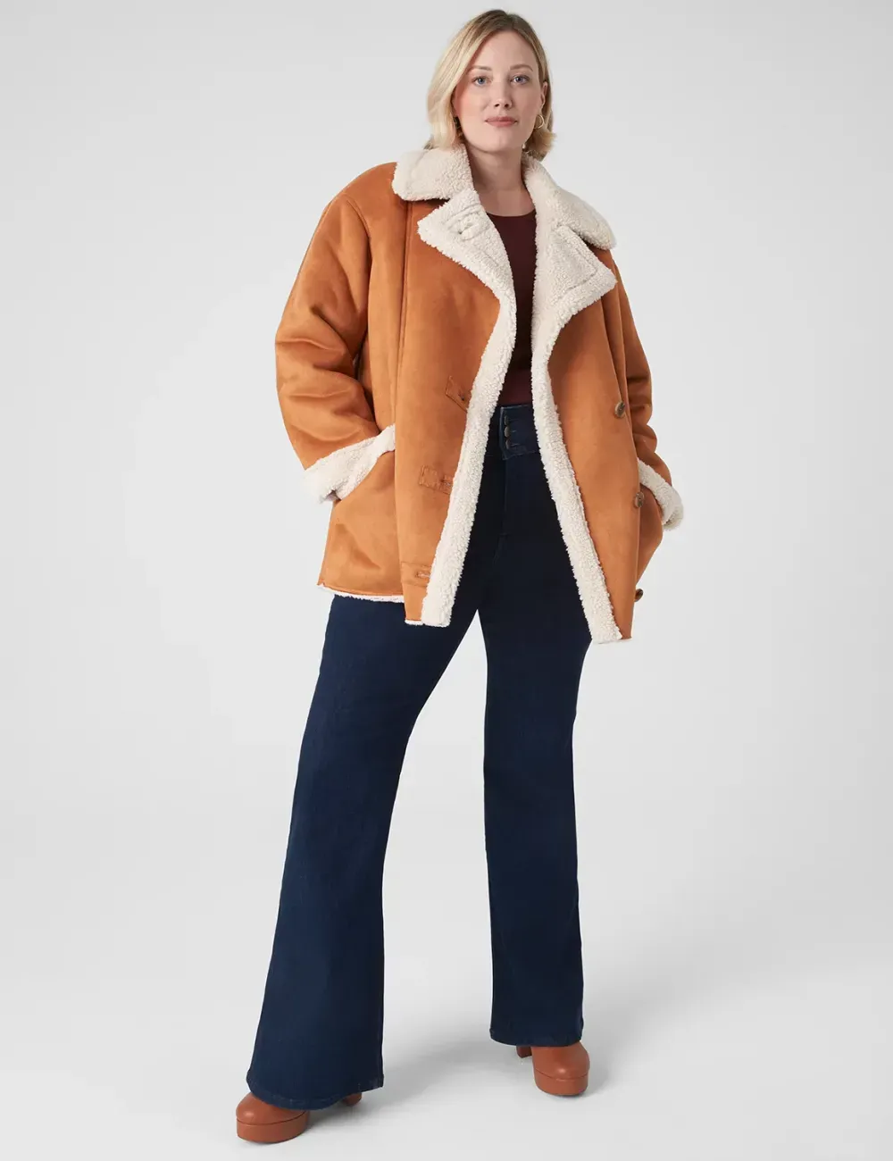 Faux-Suede Notch-Collar Coat