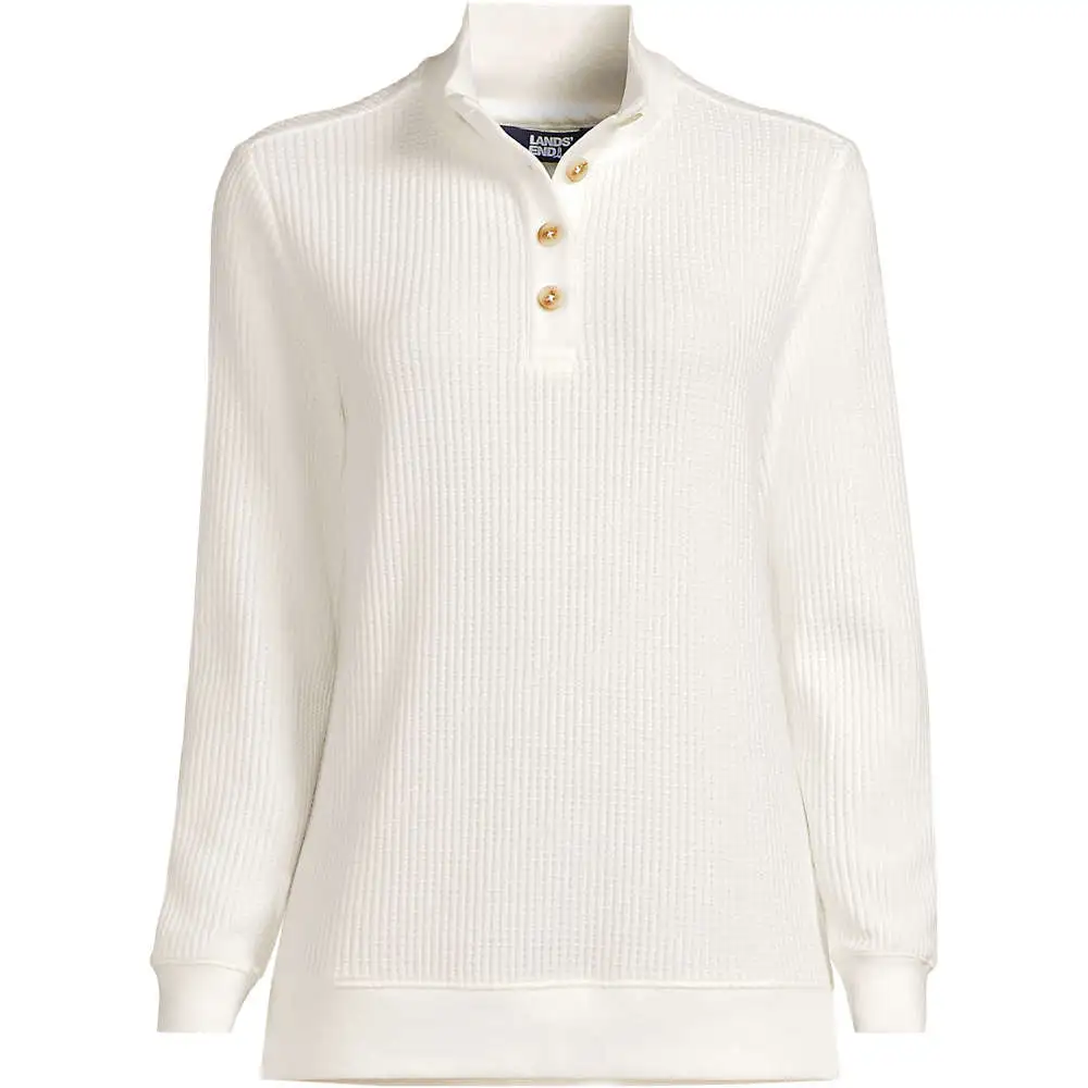 Women's Waffle Knit Button Placket Top