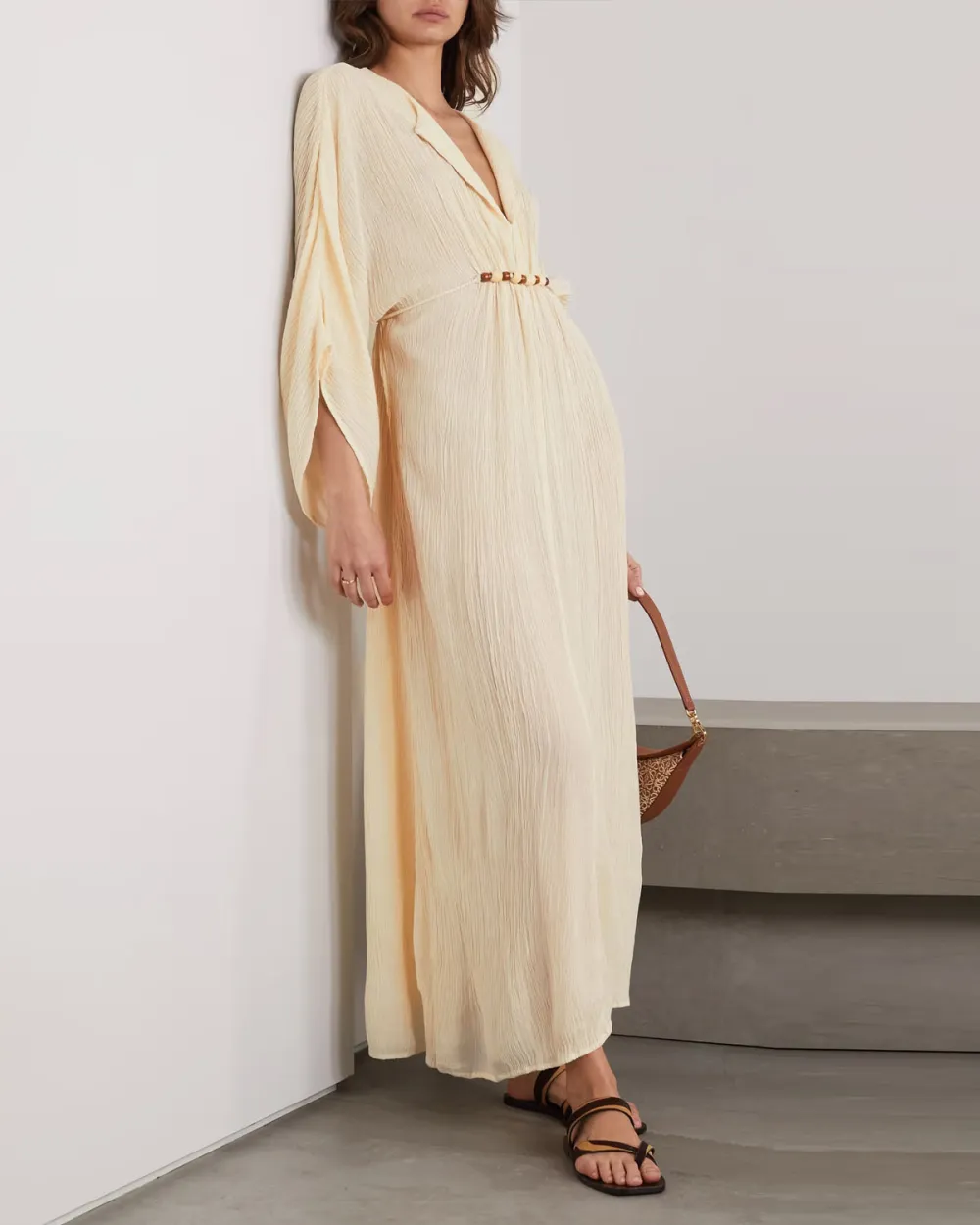 Alessia belted silk and bamboo-blend crepon maxi dress