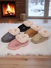 Women's Faux Fur Lined Slip-On Slippers with , Warm Winter Indoor House Shoes for Winter, Bedroom and Cozy Home Wear