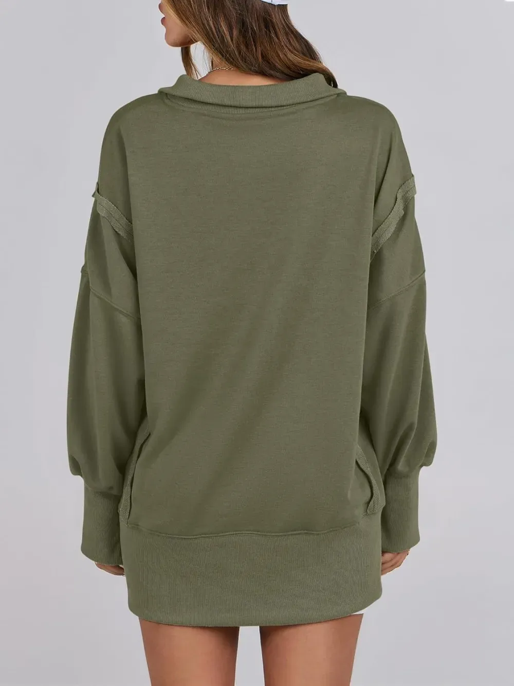 ✨Women's Oversized High Low Split Button Up Henley Pullover Top