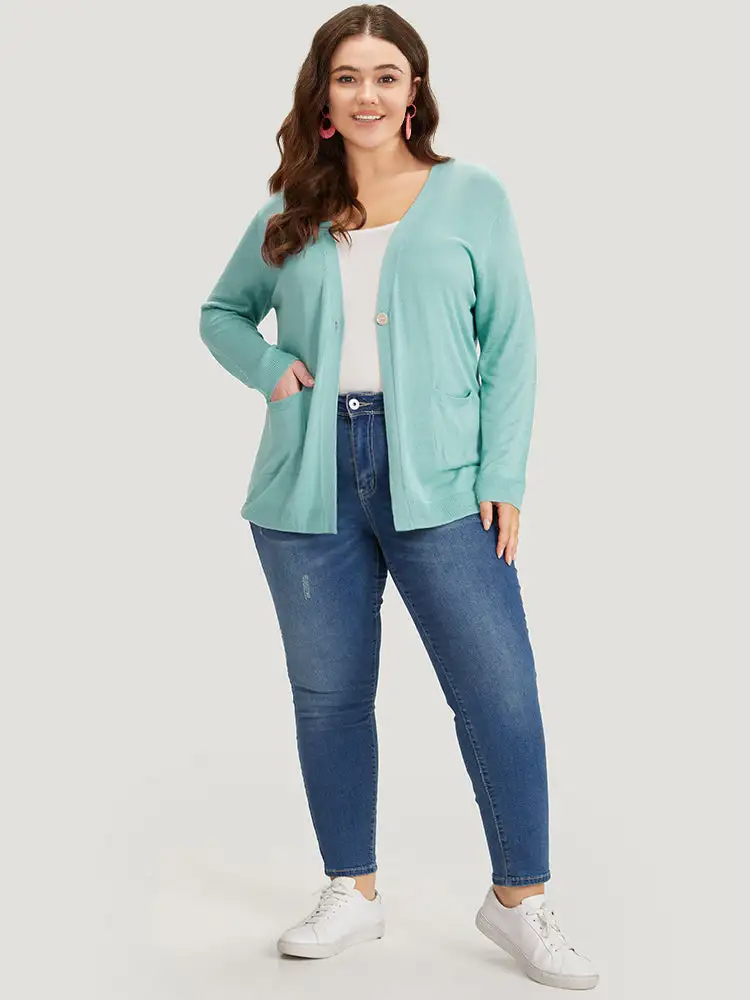 Supersoft Essentials Solid Button Up Pocket Drop Shoulder Cardigan