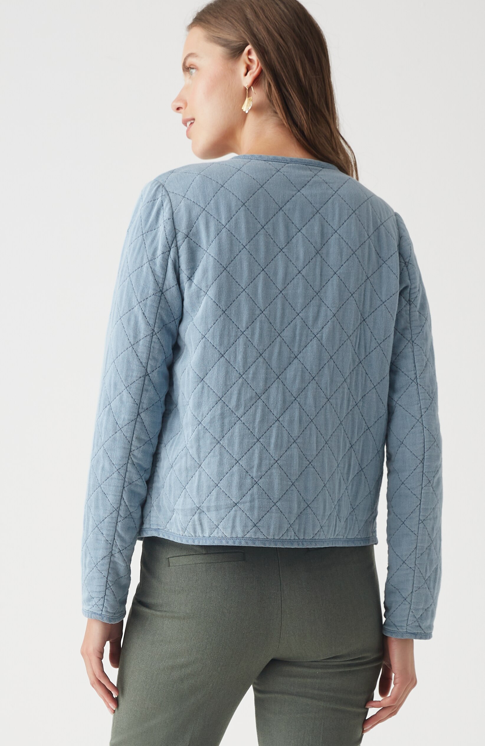 Diamond-Quilted Curved-Hem Jacket