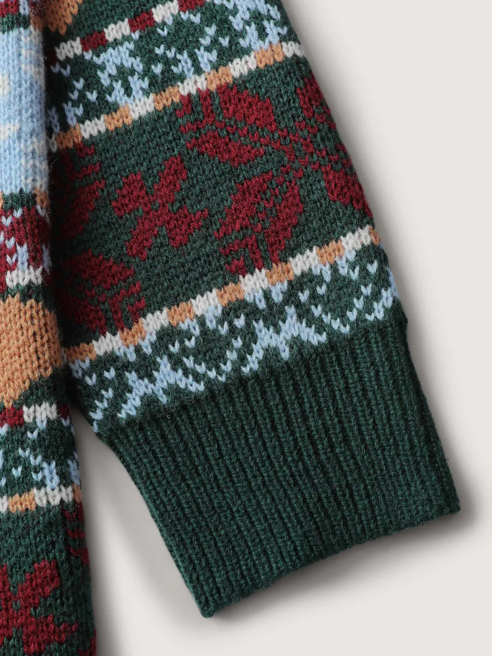 Elk Christmas Print Jacquard Ribbed Hem Pullover