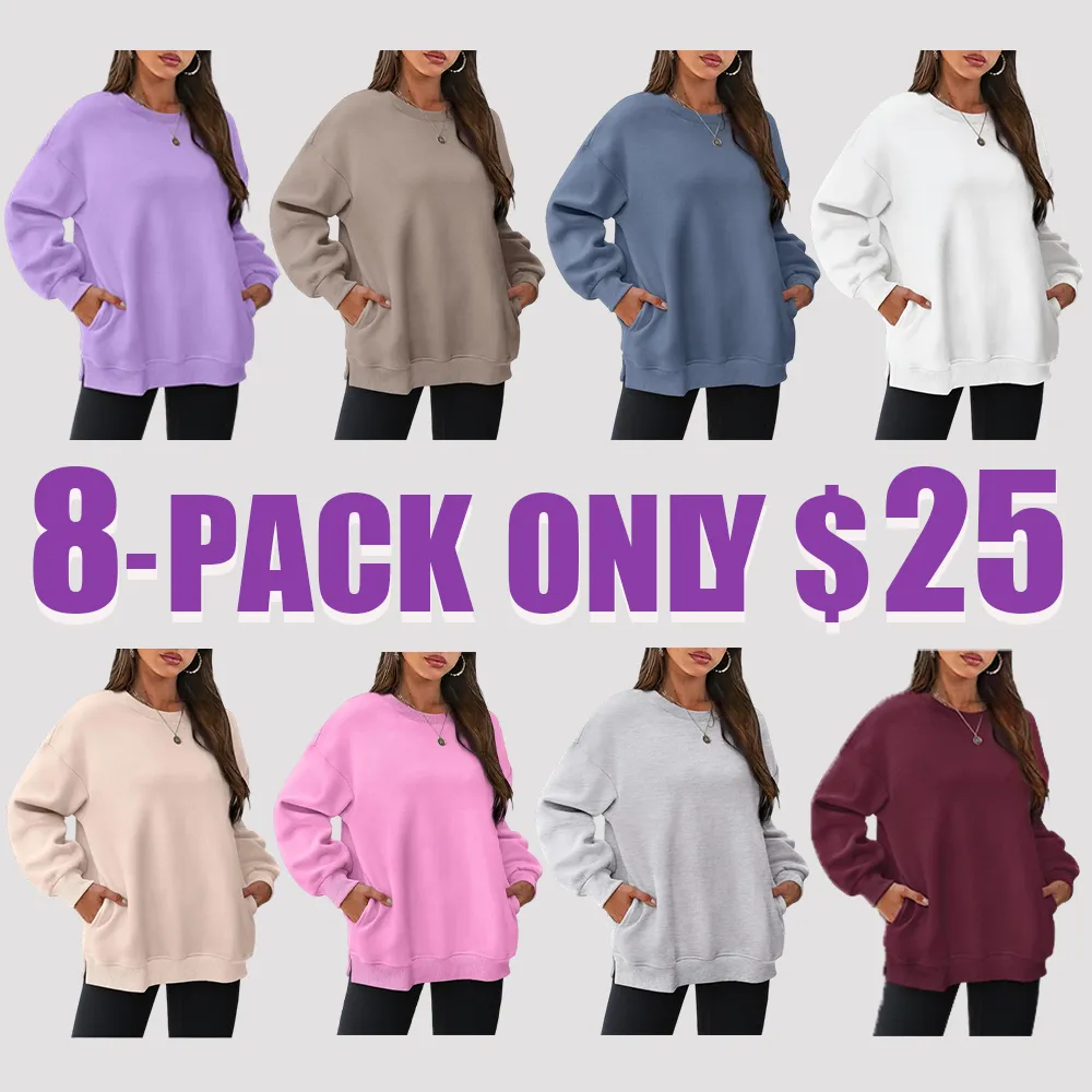 Womens Oversized Sweatshirts Crewneck Long Sleeve Tops Fleece Pullover Fall Fashion Clothes with Pocket