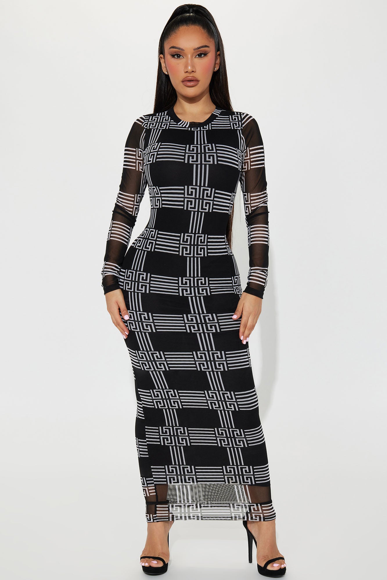 Carina Mesh Maxi Dress - Black/White