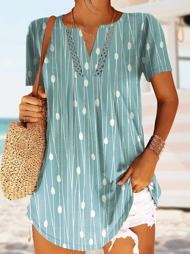 Green Short Sleeve Print Top