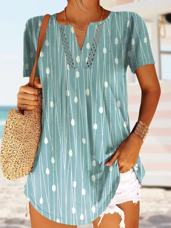 Green Short Sleeve Print Top
